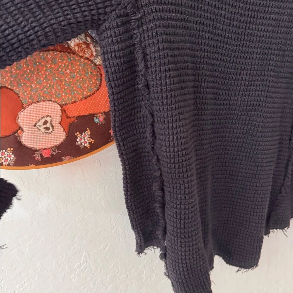 FREE PEOPLE Sunrise Cold Shoulder Thermal Boho Knit Top Sweater Black Small